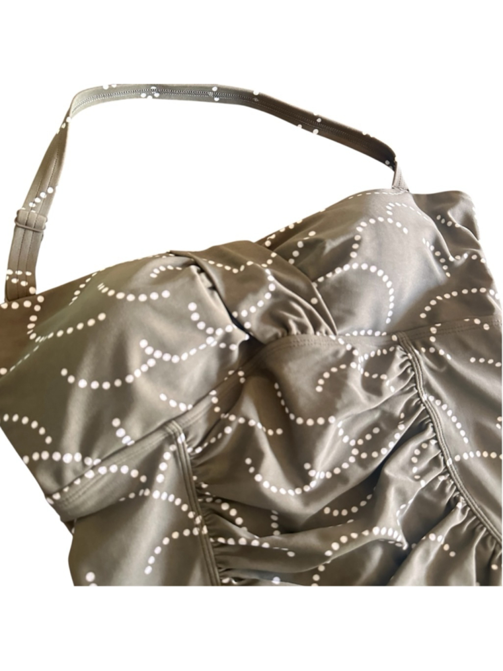 Boden One Piece Swimsuit US10 Olive Ruched Strapless/Halter Vacation - Picture 2 of 8